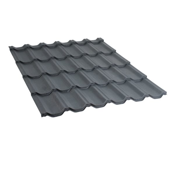 მეტალოკრამიტი ფერადი თუნუქის სახურავი 0.5X1200 ხაოიანი RAL7024