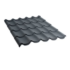მეტალოკრამიტი ფერადი თუნუქის სახურავი 0.5X1180 ხაოიანი RAL7016
