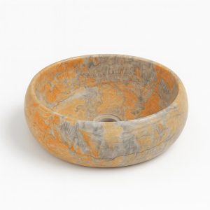 მრგვალი ხელნაკეთი ნიჟარა ოქროსფერი მარმარილო ნაცრისფერი ფაქტურით