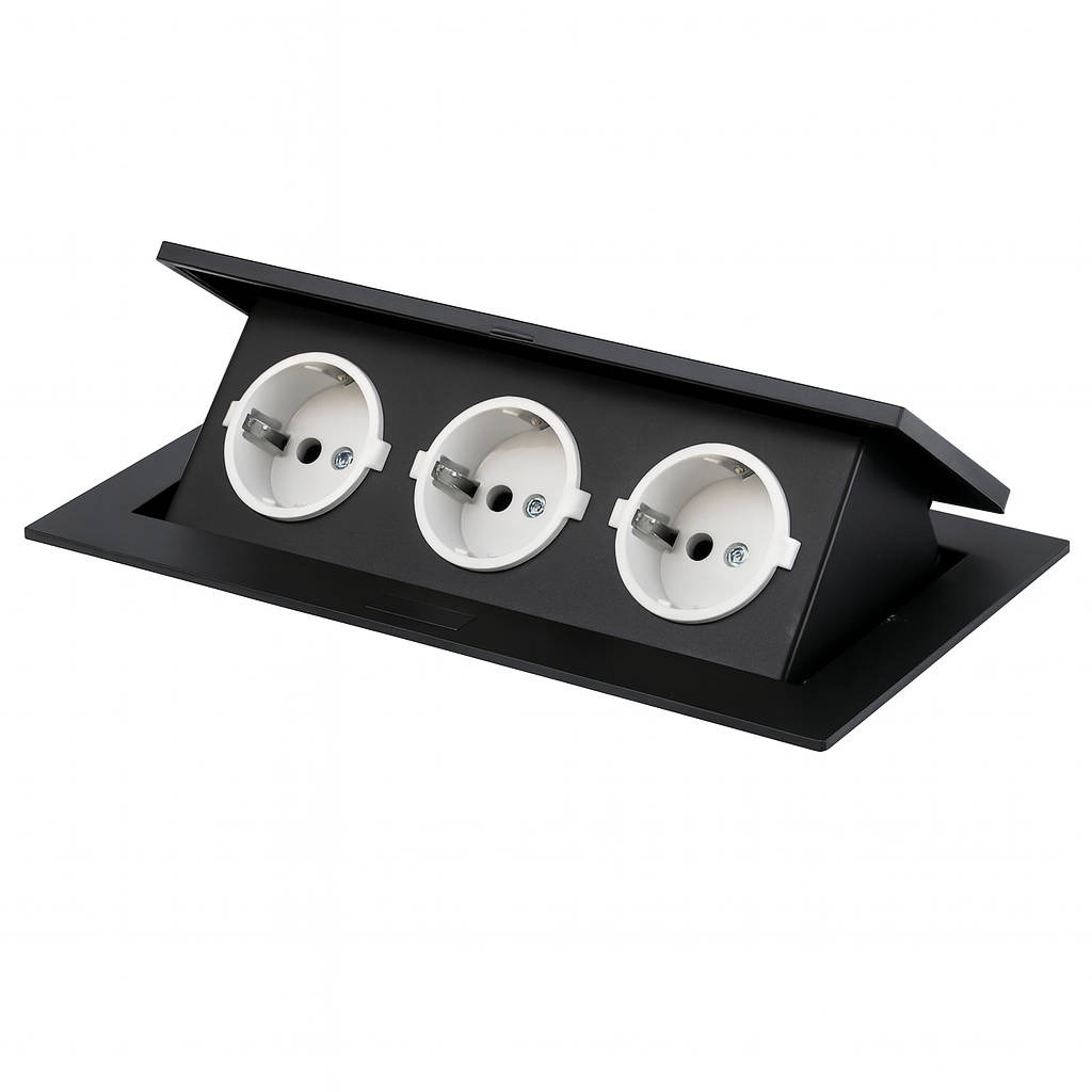 ჩასაშენებელი როზეტი – 3 იანი (შავი ფერი, GTV AE-PB03GS-20)