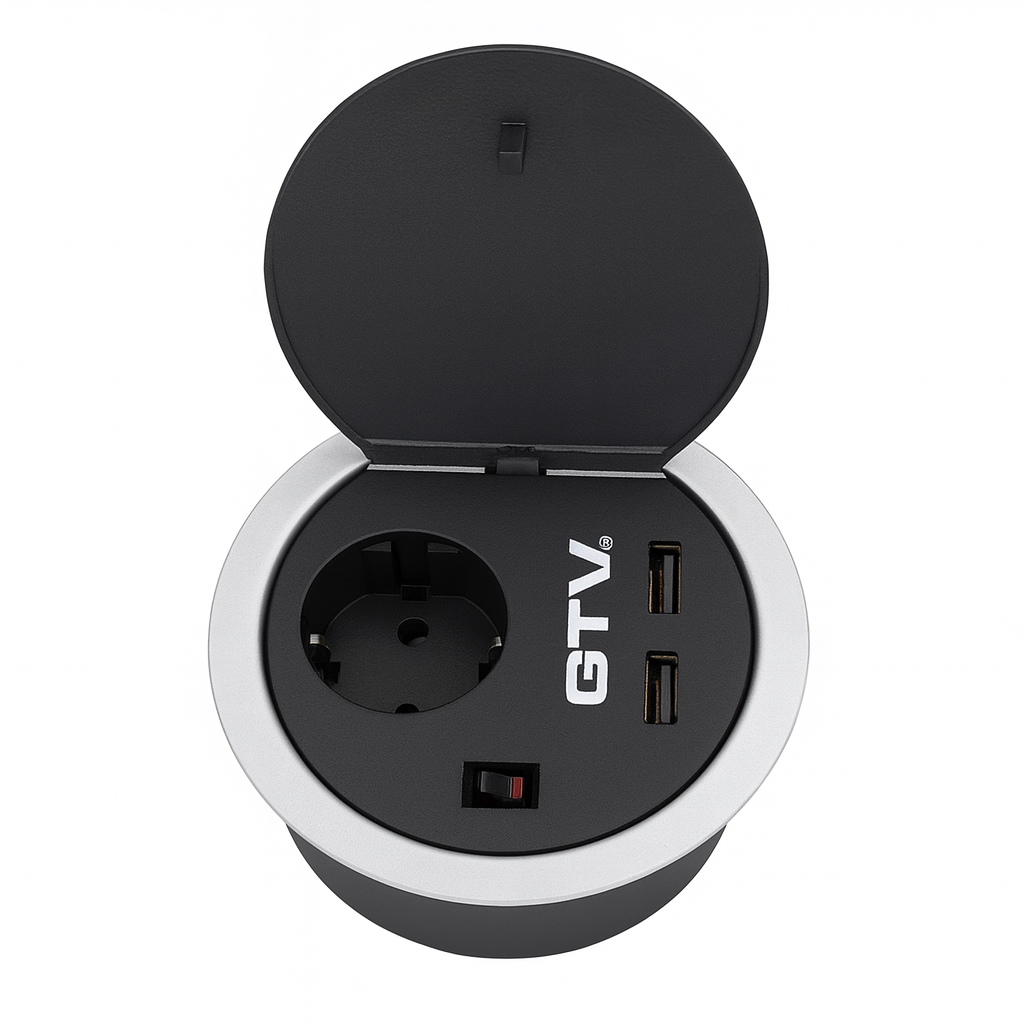 მრგვალი ჩასაშენებელი დენის როზეტი USB პორტებით