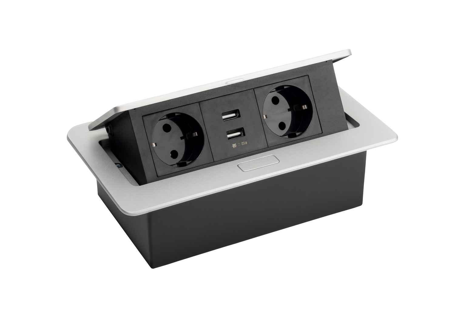ჩასაშენებელი დენის ბლოკი 2 როზეტი + 2 USB, დახურვადი დაფით