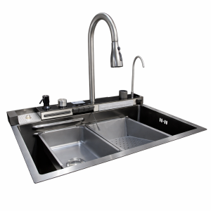 უჟანგავი ლით. ნიჟარა NYWY-24-24 (BLACK) ზომა: 75*46 ( შემრევით, ტერმოსტატით, აქსესუარებით)