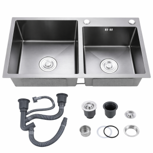 უჟანგავი ლით. ნიჟარა ზომა: 78*43 2-ნი ჩასას. სიფონ. საწურით (BLACK) NYWY-24-5