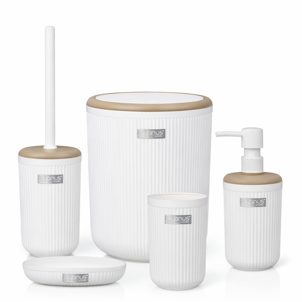 სააბაზ. აქსესუარ. ნაკრები LINEA OKY-370-9-B (5ც) ფერი : WOOD EFECT / WHITE OKYANUS