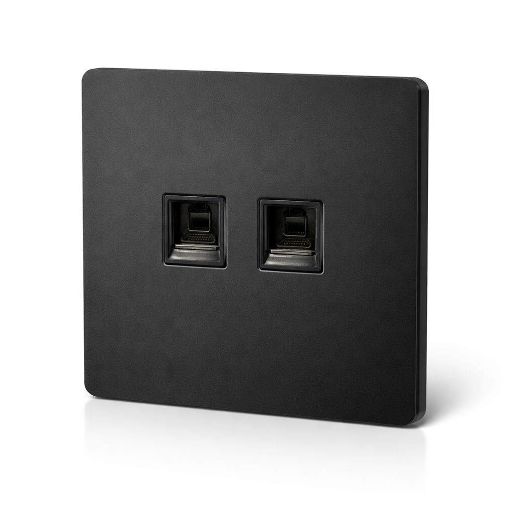 ორმაგი LAN როზეტი RJ45 (Ethernet), კედლის ჩასაშენებელი, შავი ფერი