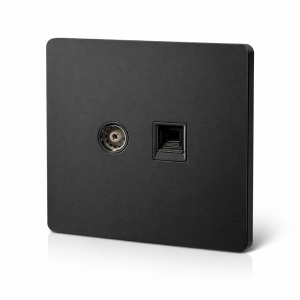 ტელევიზიის (TV Coaxial) და LAN ინტერნეტ როზეტი RJ45, კედლის ჩასაშენებელი, შავი ფერი